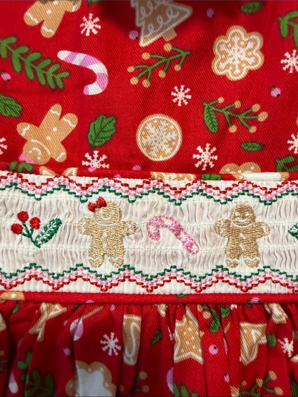 Bonnie Baby Red Holiday Smocked Long-Sleeve Dress with Festive Print - Picture 3 of 7